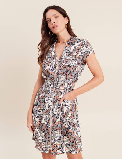 Robe droite zipp&eacute;e marron femme