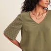 Blouse manches 3/4 vert kaki femme