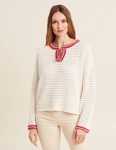 Pull manches longues ajouré ecru femme