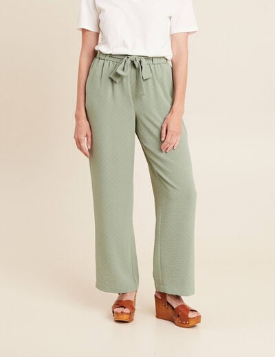 Pantalon flou droit 7/8ème vert clair femme