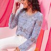 Pull manches longues aspect dentelle bleu ciel femme