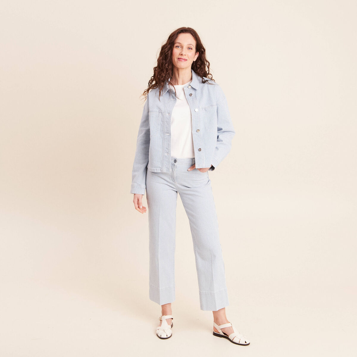Veste ample en jean manches longues bleu femme