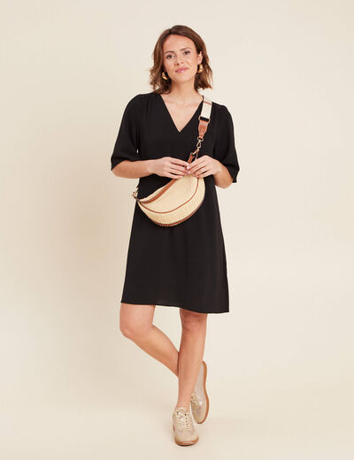 Robe évasée col en V noir femme