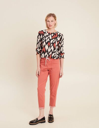 Pantalon coupe droite à coulisse vieux rose femme