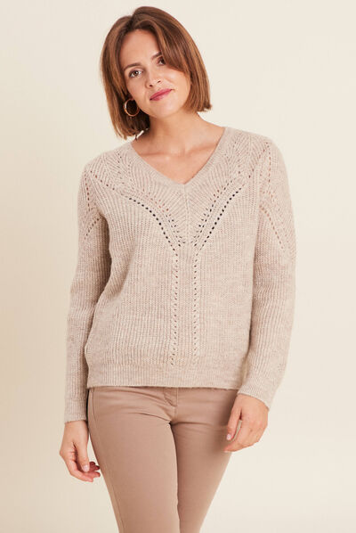 Pull manches longues beige femme