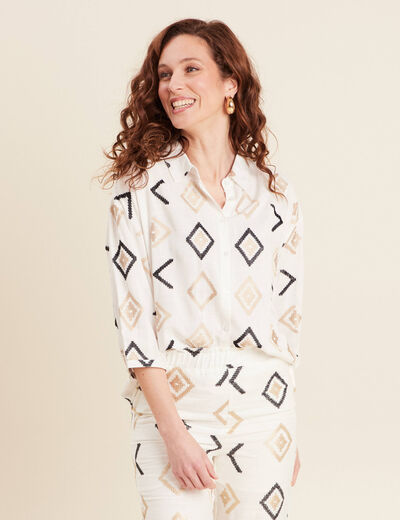 Chemise manches 3/4 brodée blanc femme