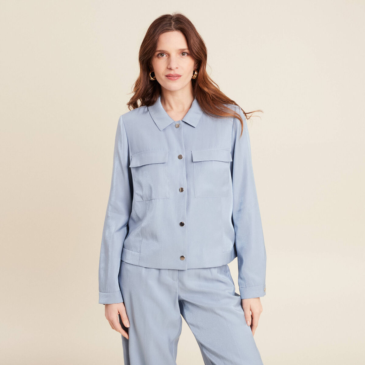 Veste boutonnée bleu clair femme