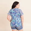 T-shirt col tunisien manches courtes bleu femme