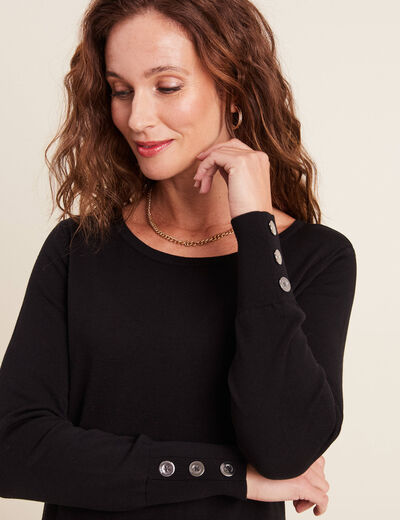 Robe tricot midi droite fendue noir femme
