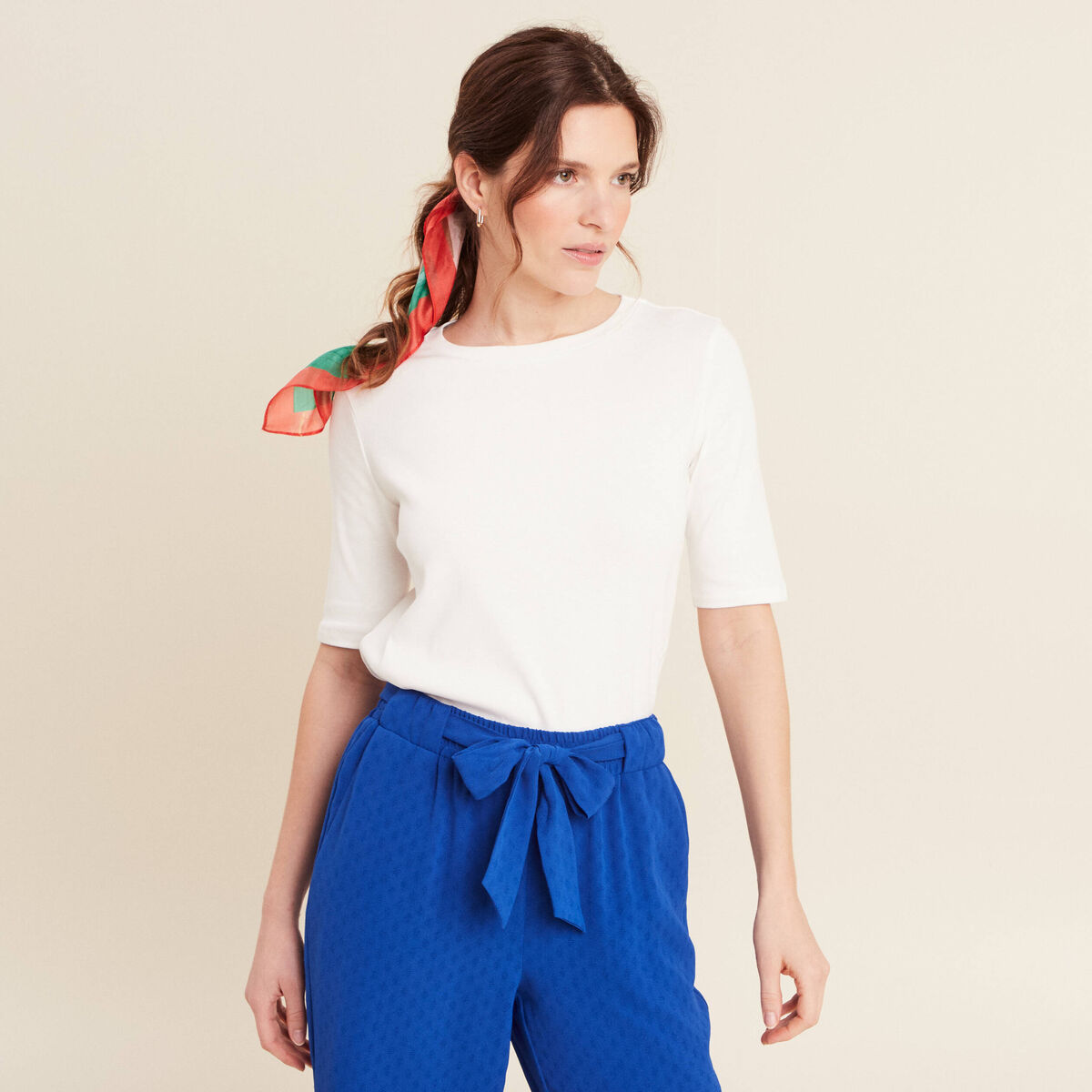T-shirt manches coude ecru femme