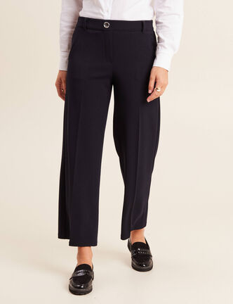 Pantalon large pinces bleu foncé femme