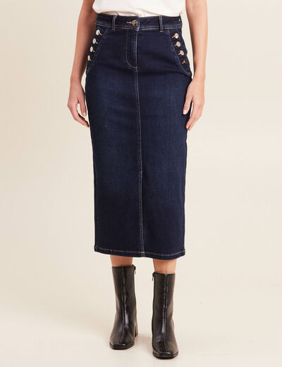 Jupe longue droite en jean denim brut femme