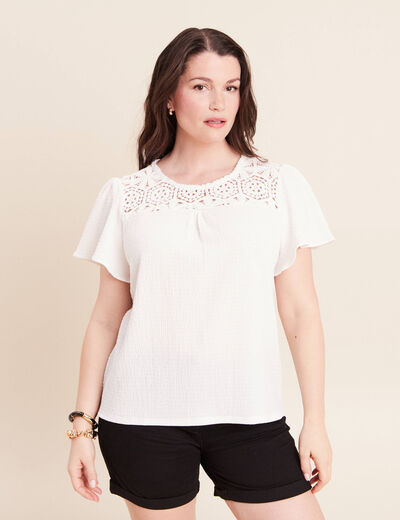 T-shirt manches courtes ecru femme