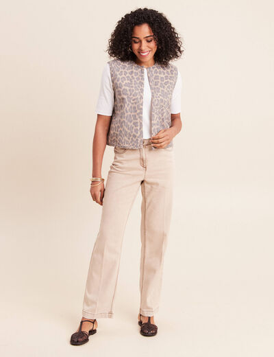 Gilet imprim&eacute; sans manches marron femme