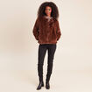 Manteau &agrave; capuche fausse fourrure marron fonc&eacute; femme