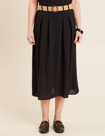 Jupe longue évasée ceinturée noir femme