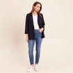 Veste longue droite col tailleur bleu fonc&eacute; femme