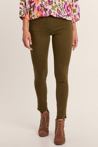 Pantalon léger taille standard 7/8ème vert kaki femme