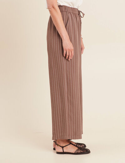 Pantalon large taille haute taupe femme