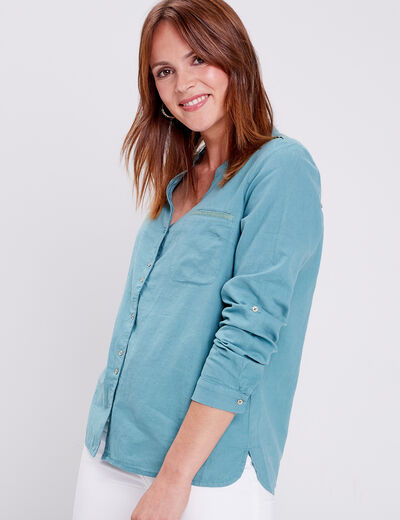 Chemise manches longues bleu gris femme