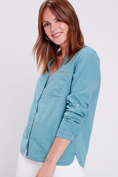 Chemise manches longues bleu gris femme