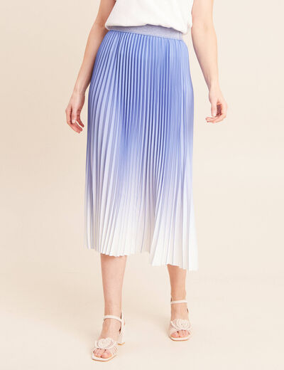 Jupe midi patineuse pliss&eacute;e bleu femme