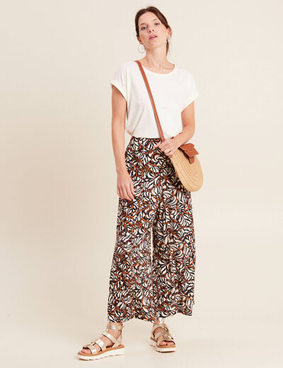 Pantalon flou large 7/8ème marron femme