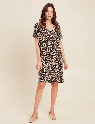 Robe fluide col V creme femme