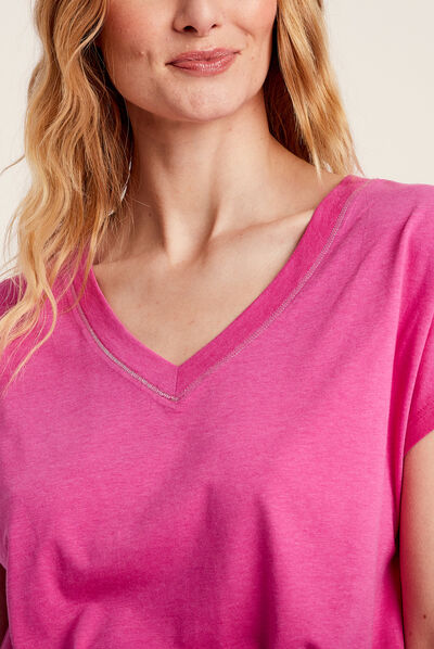 T-shirt manches courtes rose fushia femme