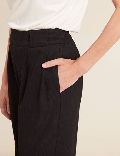 Pantalon large taille haute noir femme