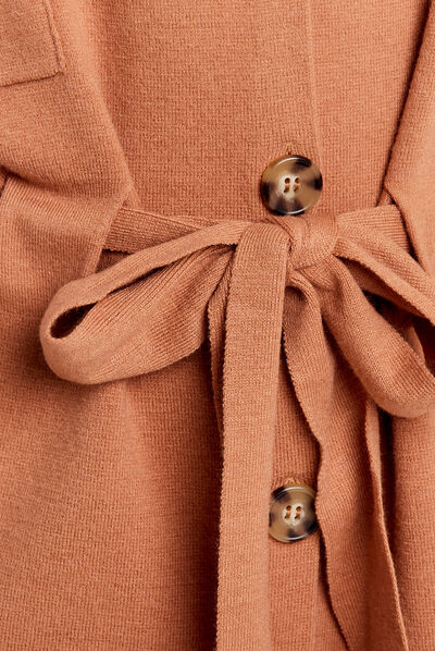 Gilet ceinturé et boutonné camel femme