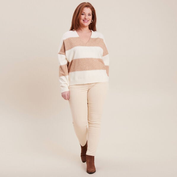 pull manches longues col en v sable femme Pull manches longues col en V sable femme