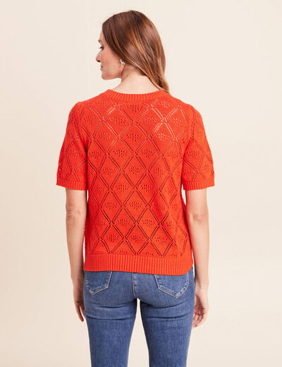 Pull droit court manches courtes orange fonc&eacute; femme