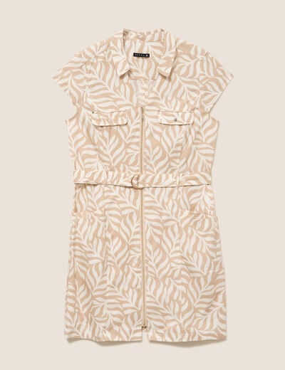 Robe droite zipp&eacute;e beige femme