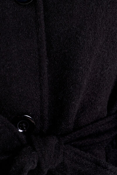 Poncho boutonné ceinturé noir femme