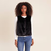 Gilet droit sans manches fausse fourrure noir femme