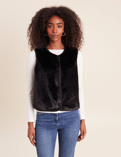 Gilet droit sans manches fausse fourrure noir femme