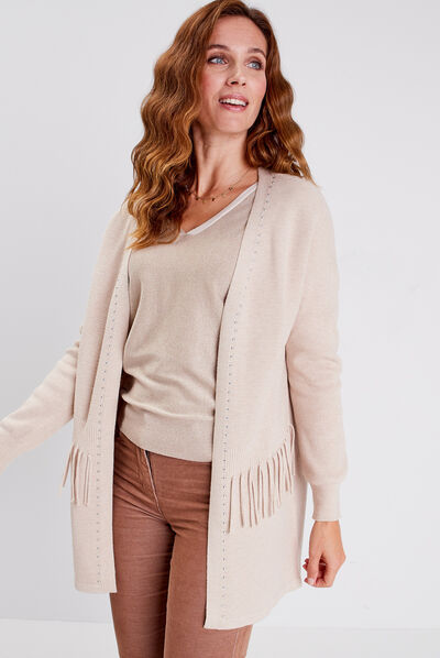 Gilet manches longues creme femme
