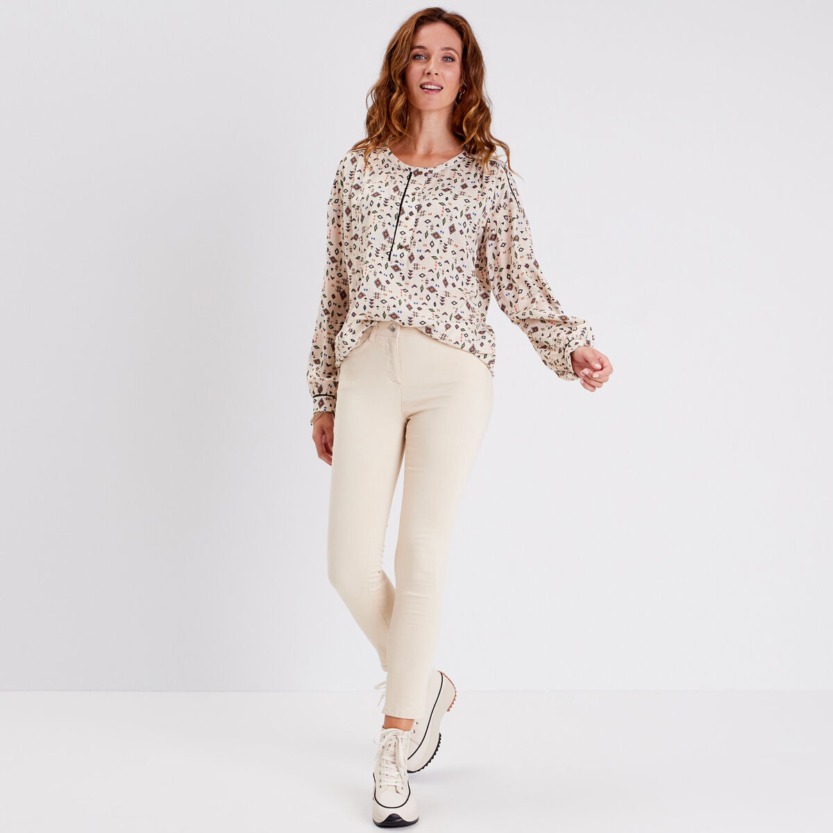 Blouse manches longues beige femme