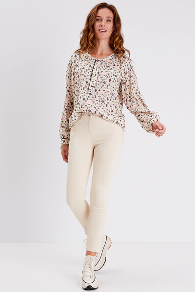 Blouse manches longues beige femme