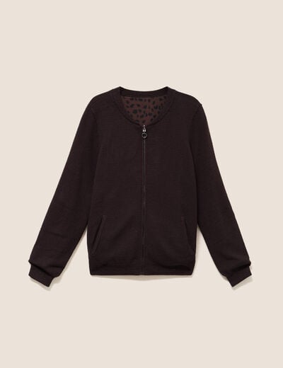 Gilet r&eacute;versible manches longues marron fonc&eacute; femme