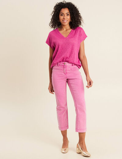 Jean droit 7/8ème rose fushia femme