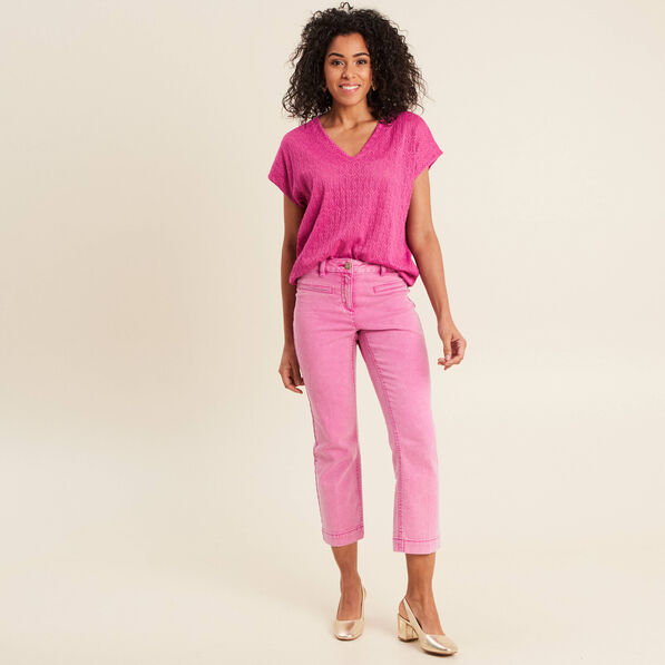 Jean droit 7/8ème rose fushia femme
