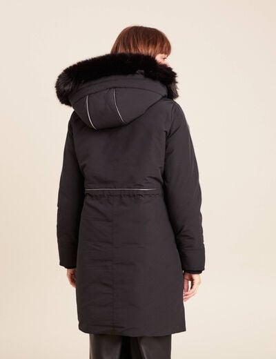 Parka d&eacute;perlante &agrave; capuche noir femme