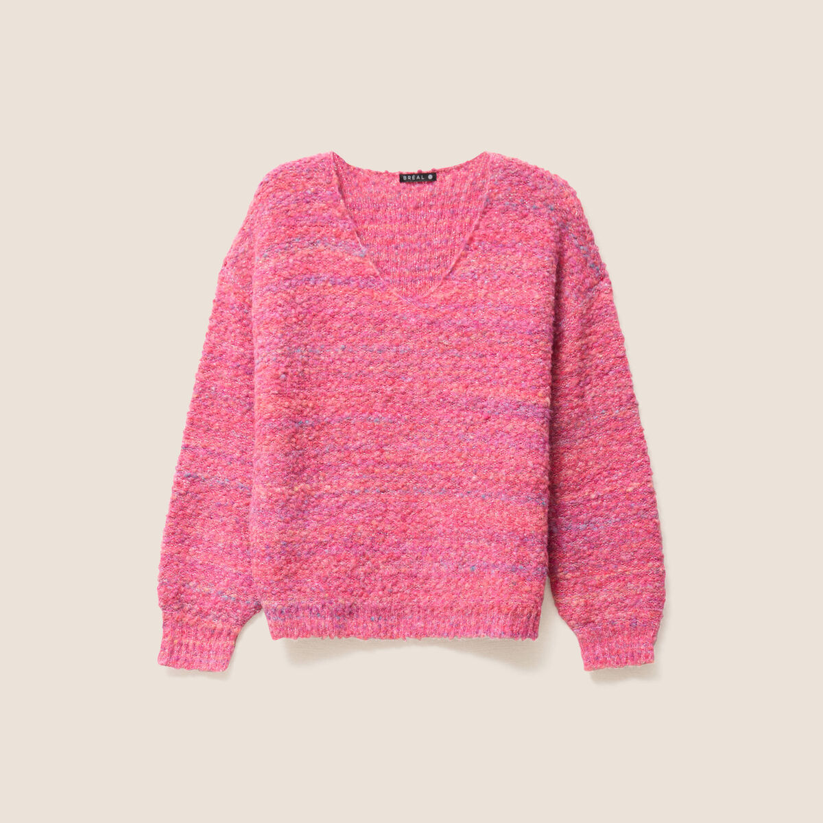 Pull col v manches longues rose fushia femme