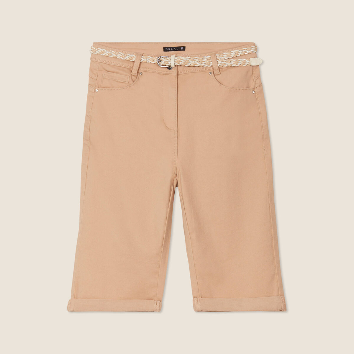 Bermuda ajusté ceinturé beige femme