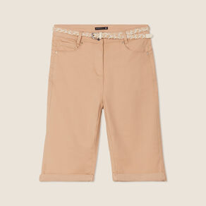 Bermuda ajusté ceinturé beige femme