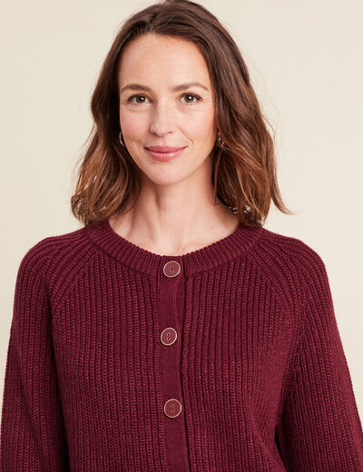 Gilet droit mi-long col rond bordeaux femme