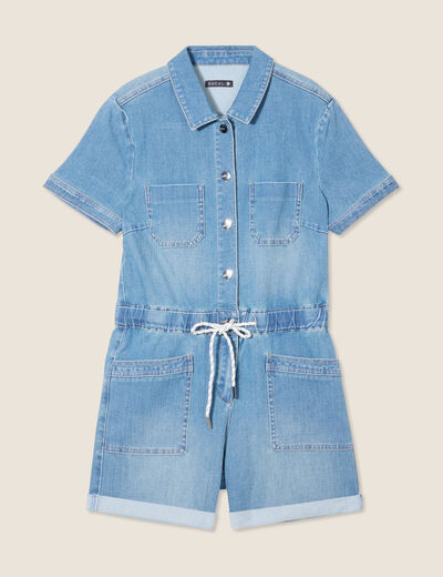 Combishort en jean denim double stone femme