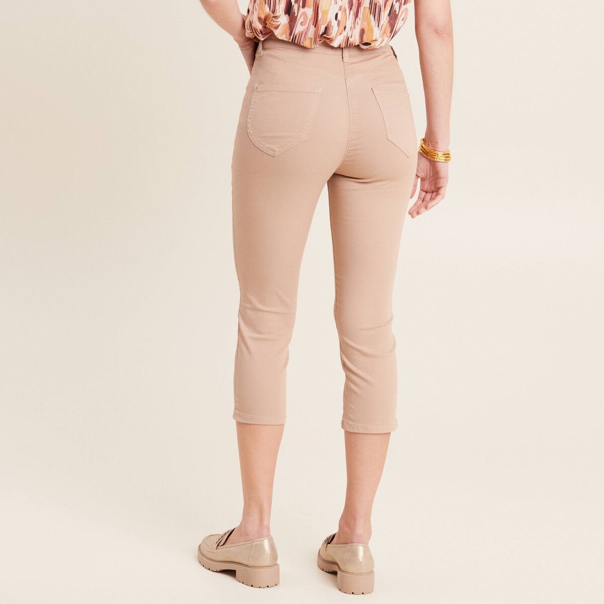 Pantacourt droit taille standard sable femme